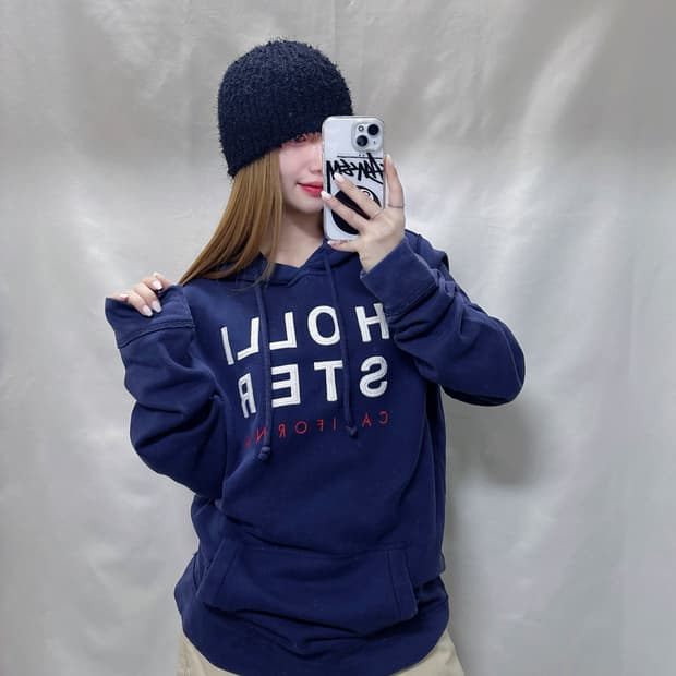 홀리스터 네이비 빅로고 후드 