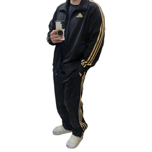 아디다스 블랙골드 검금 삼선 져지 트랙팬츠 세트 L 100