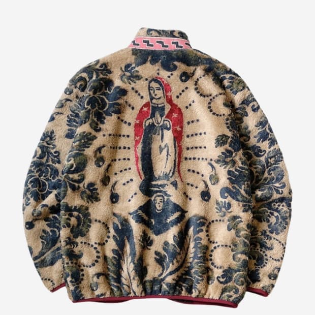 캐피탈 다마스크 패턴 마리아 플리스 집 블루종 베이지