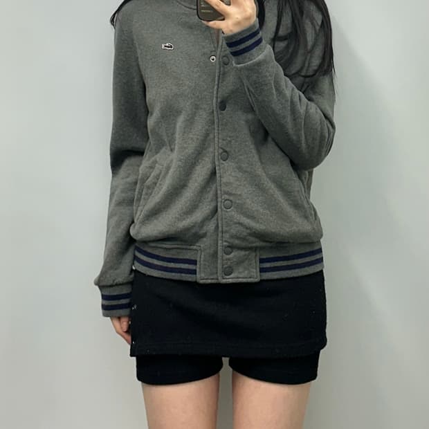 라코스테 자수로고 그레이 코튼 바시티 자켓