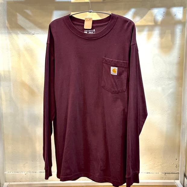 칼하트 포켓 롱슬리브 티셔츠 버건디 M 