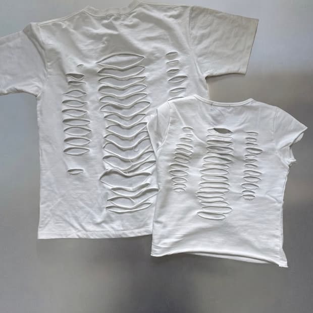 DAMAGED CUTTING T SHIRTS WHITE
