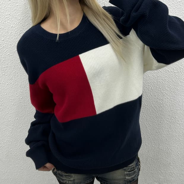 타미힐피거 레드배색 네이비 니트 XL