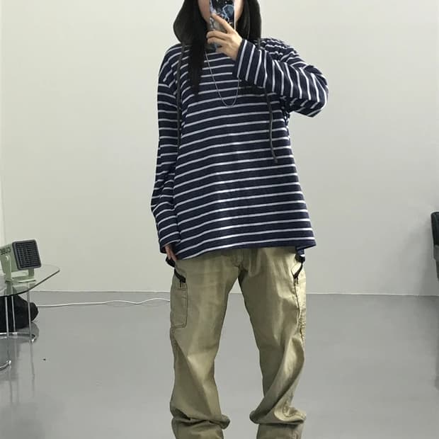 JPN 세르빈 네이비 스트라이프 롱 슬리브