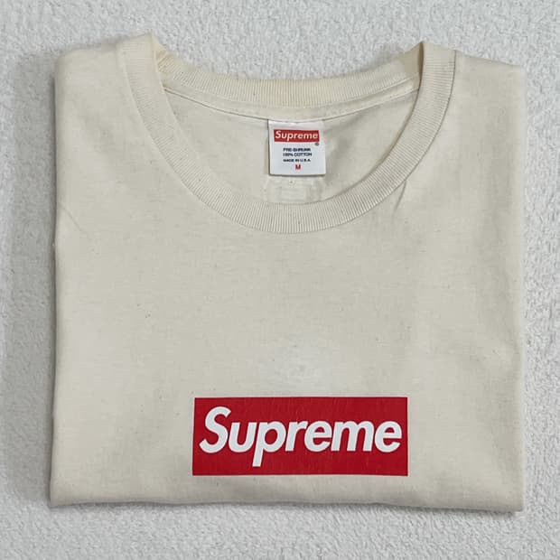슈프림 14SS 20주년 박스로고 티셔츠 네츄럴
