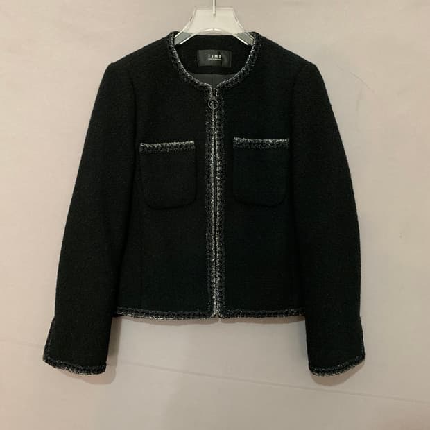 82 타임 20 블랙 트위드 집업 자켓