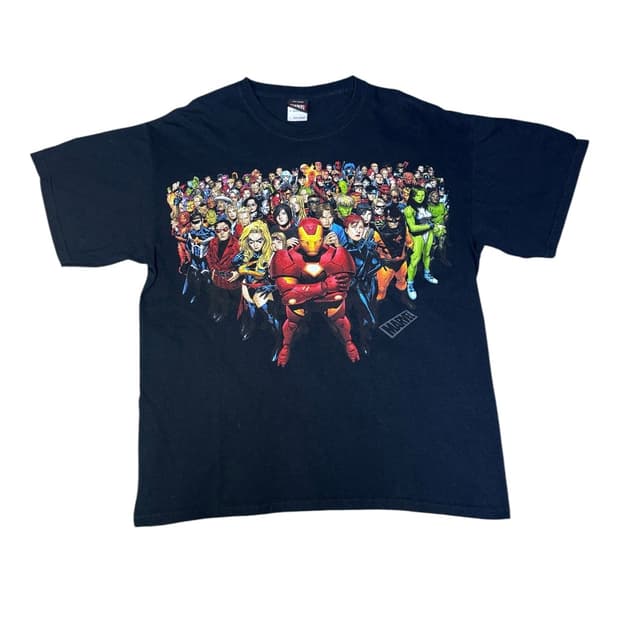 빈티지 00s 마블 MARVEL 캐릭터 라인업 티셔츠 L
