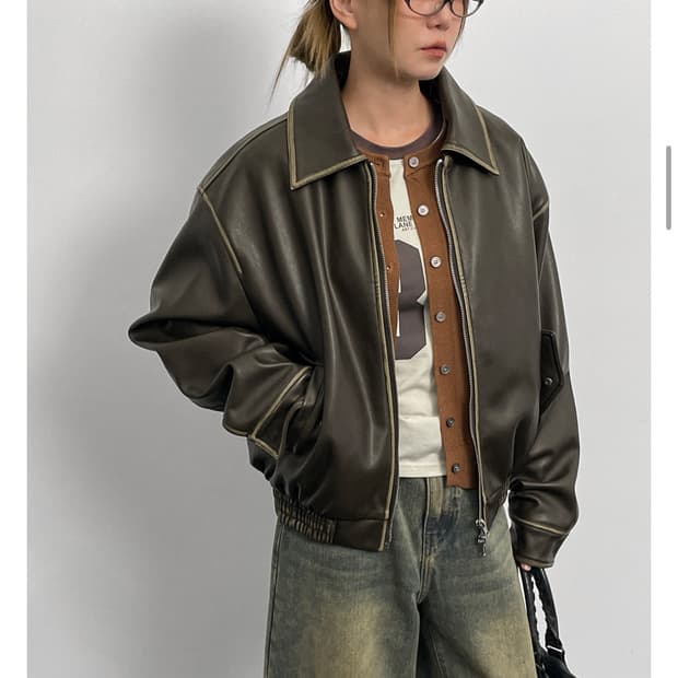 블랙업 히벤 빈티지 누빔 레더점퍼 브라운