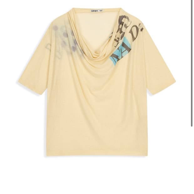 PHONETIC COWL NECK TEE, YELLOW
