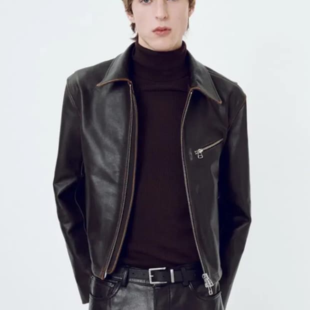 토니웩 레더 빈티지 트리트먼트 크롭 자켓 다크 브라운 L