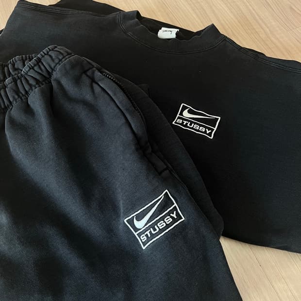 나이키 x 스투시 나투시 워시드 스웻 셋업 블랙 M