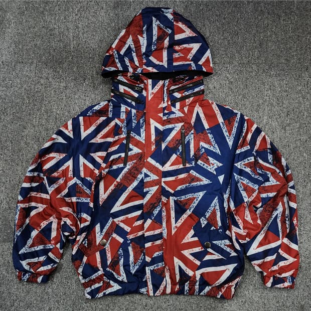 일본 빈티지 유니언잭 패턴 후드 바람막이 L