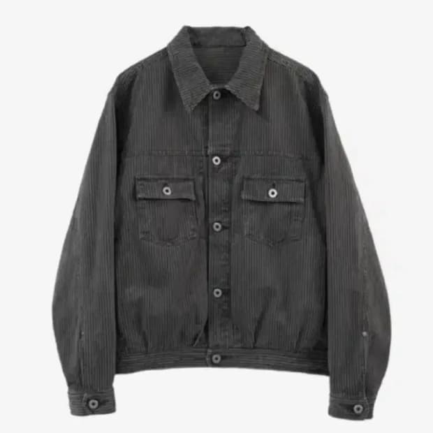 [4] 폴리테루 스트라이프 트러커 자켓 다이드 그레이