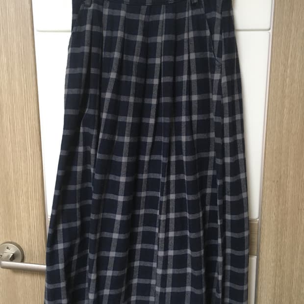 빈티지 남색 체크 롱스커트