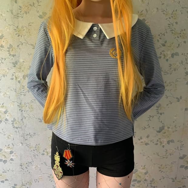 샵페어리 peter pan collar stripe top