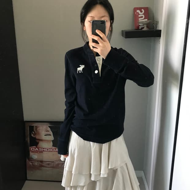 아베크롬비 산양로고 헨리넥 네이비 롱슬리브티