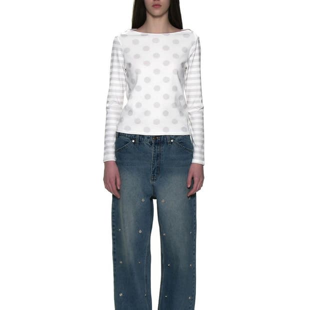 파르티멘토우먼 도트 스트라이프 롱슬리브티