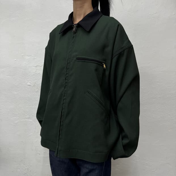빔즈(BEAMS) 20fw 다크그린 배색 칼라넥 워크 이지 블루종 자켓