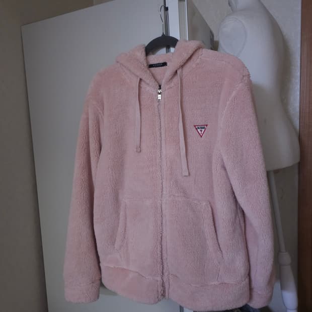 게스 핑크 뽀글이 후드집업