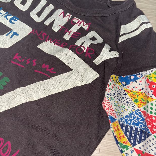 모리걸 히피 패치워크 프린팅 티셔츠 펑크 일본 빈티지 