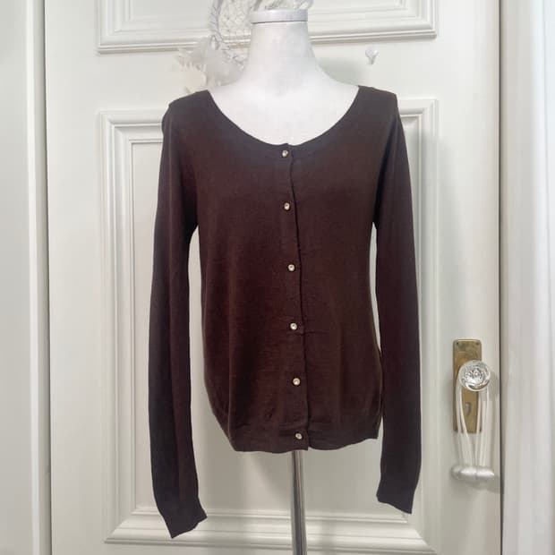 chocobrown crystal button basic cardigan