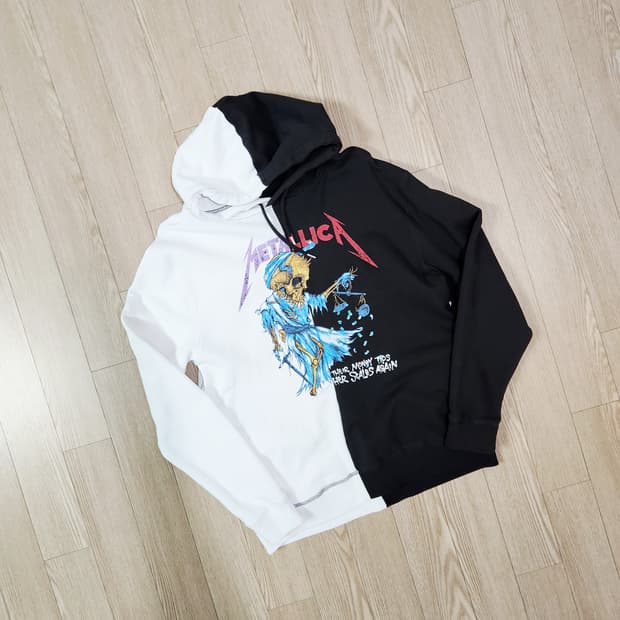 메탈리카 블랙 화이트 프린트 후드 티셔츠