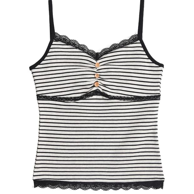 헤티 버튼 스트라이프 레이스 탱크 탑