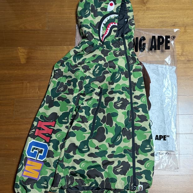 XL) 베이프 바람막이 ABC 카모 샤크 후드 자켓(M) GREEN