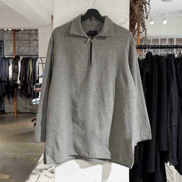 45rpm 그레이 울 블렌드 카라 롱슬리브 탑
