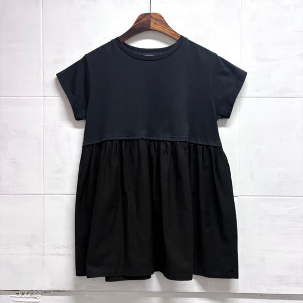 블랙 코트 셔링 모리걸 블라우스 탑 L JPN