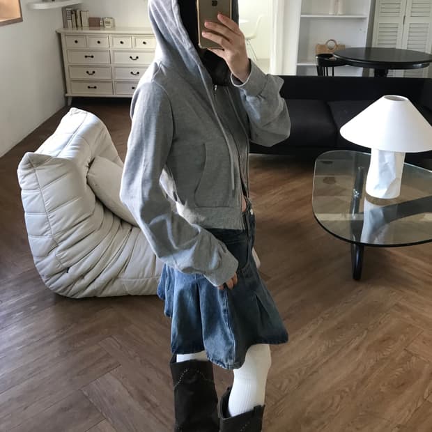 vintage grey crop hood-zip up