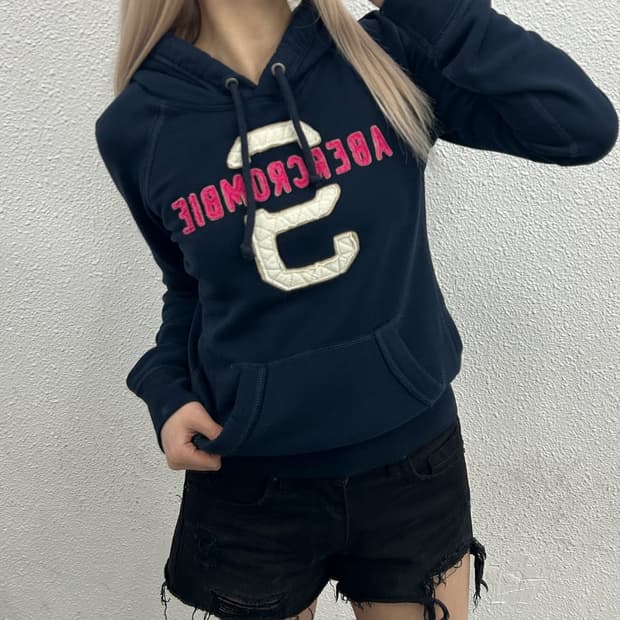 아베크롬비 핑크패치 네이비 후드 M