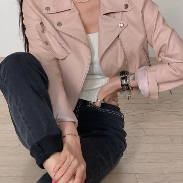 페일제이드 더블 라이더자켓 베이비핑크