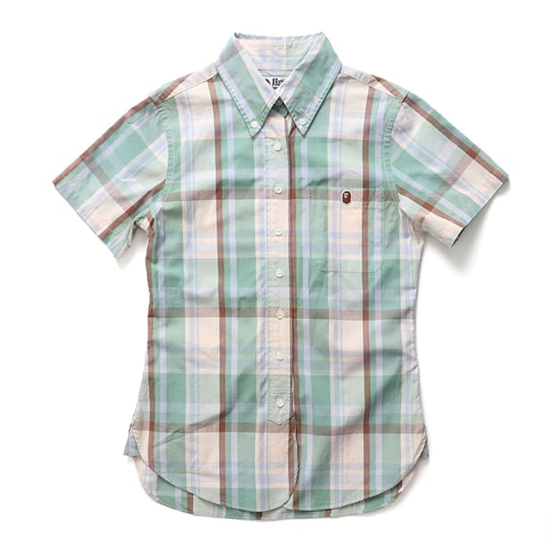 A BATHING APE Green Check S/S Shirt