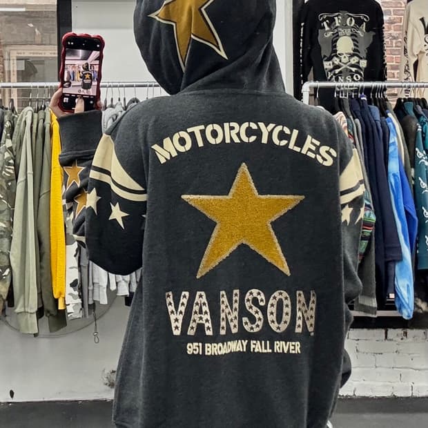 밴슨 레더 스타 패치 그레이 후드집업