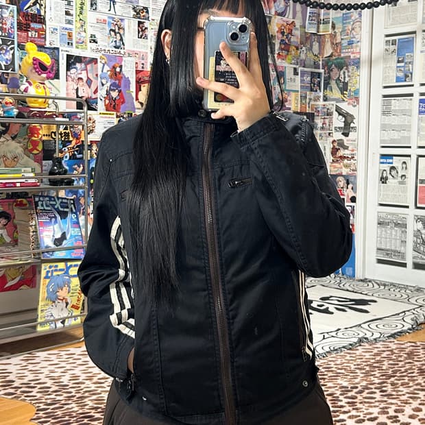 JPN 블랙 사이드 라인 바이커 무드 코튼 자켓