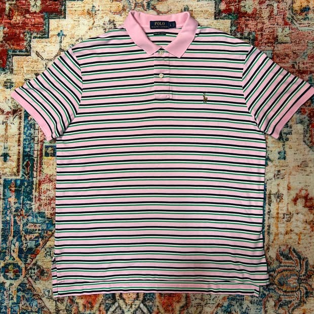 [XL] 폴로 랄프로렌 피마 소프트 터치 핑크 스트라이프 카라 반팔