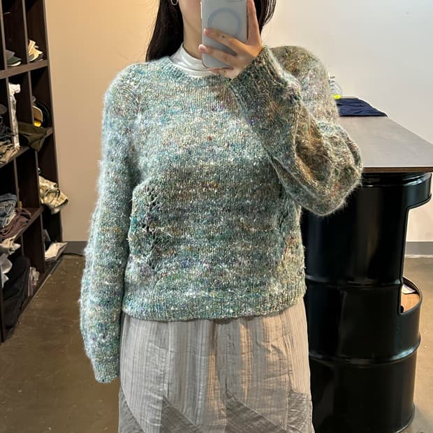 히피 컬러믹스 크롭 니트