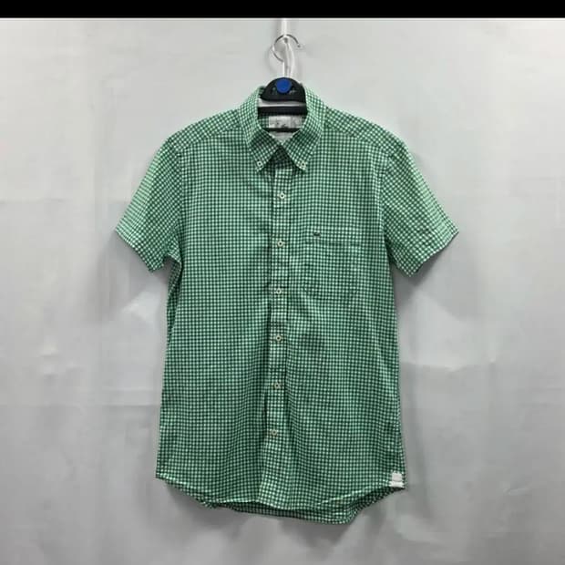 0036 라코스테 그린 체크 반팔 셔츠 40