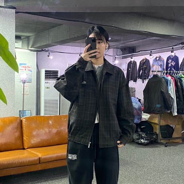 라코스테 스몰로고 체크 블루종 자켓 B3215