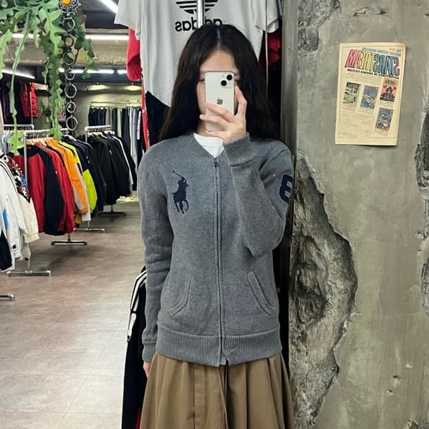 [L] Polo 폴로 랄프로렌 빅포니 니트 집업 딥그레이