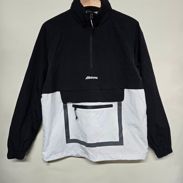 미즈노 블랙/화이트 아노락 바람막이 S