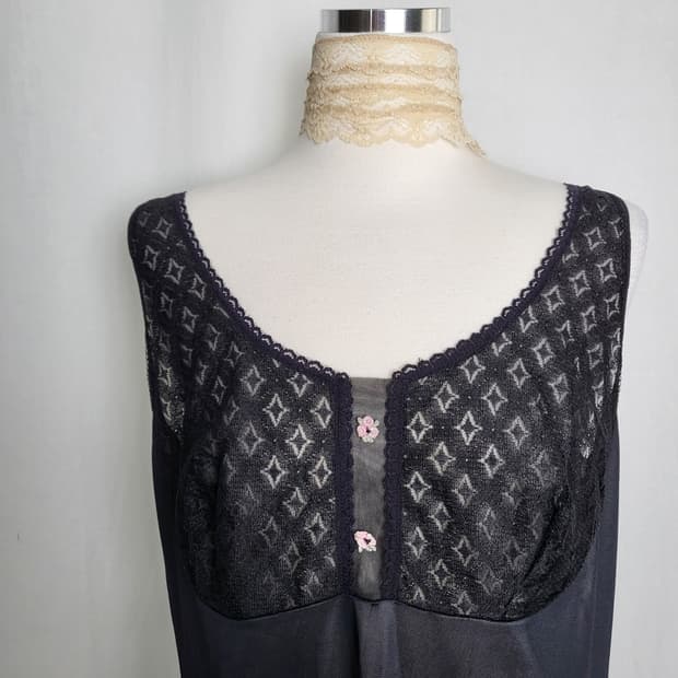 빈티지 블랙 플로럴 슬립 원피스