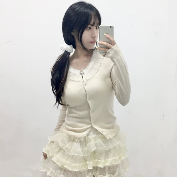 쉬폰 레이스 로걀 아이보리 가디건