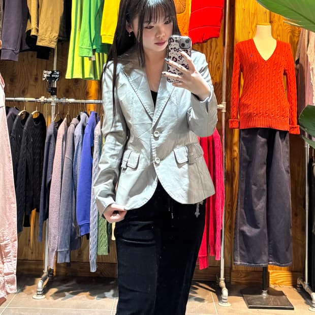 S BALMAIN 발망 글로시 레더 블레이저