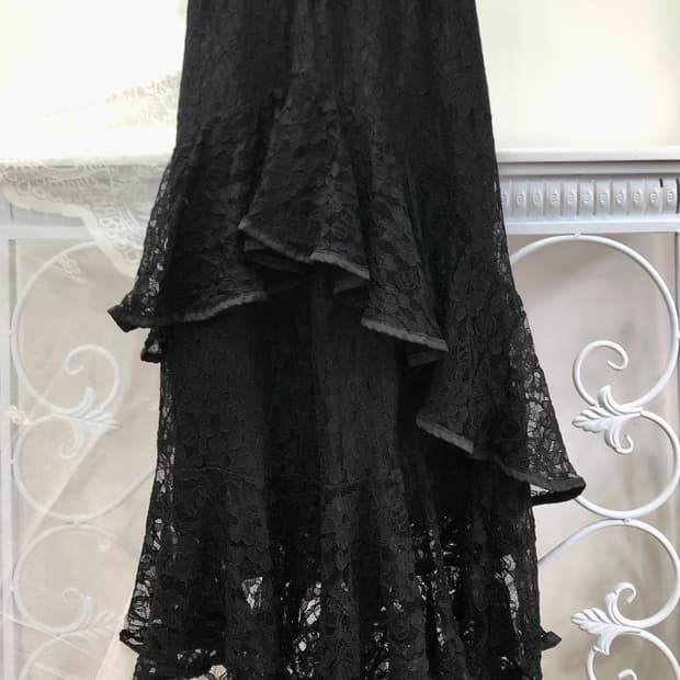 black lace layered long skirt