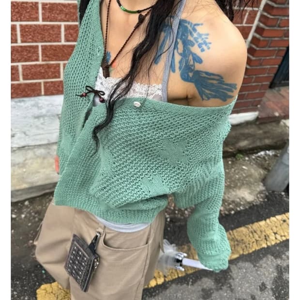 모래하우스 cloud knitting 가디건 그린