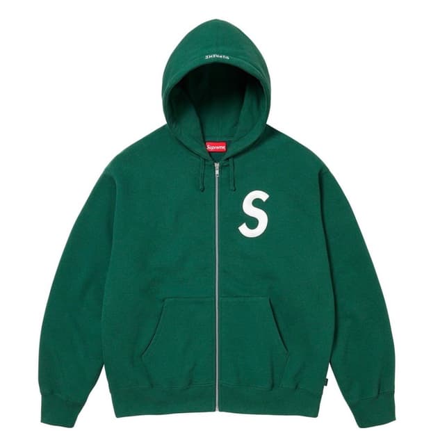 [L] 슈프림 S 로고 집업 후드 스웨트셔츠 다크 그린
