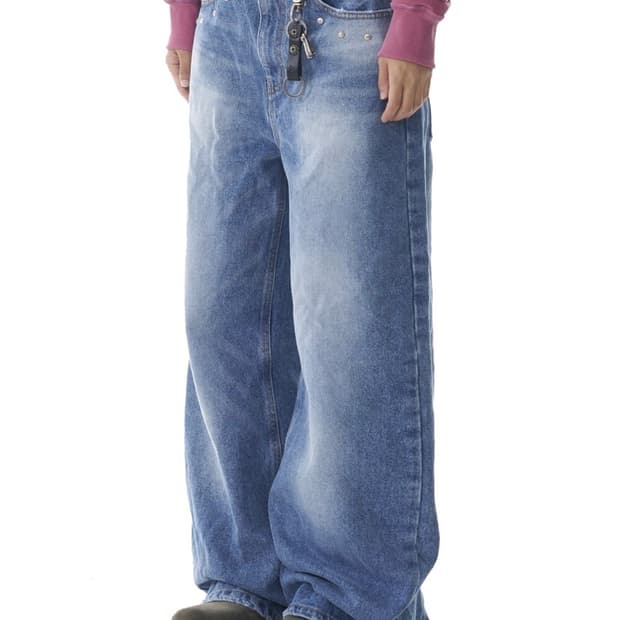 아캄 멀티 스터드 데님 팬츠 블루