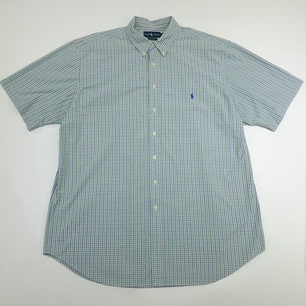Co568 2XL Tall 폴로 랄프로렌 네이비애플그린 체크 반팔 셔츠